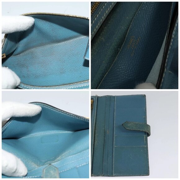 HERMES Bean Long Wallet Leather Blue - Picture 14 of 15